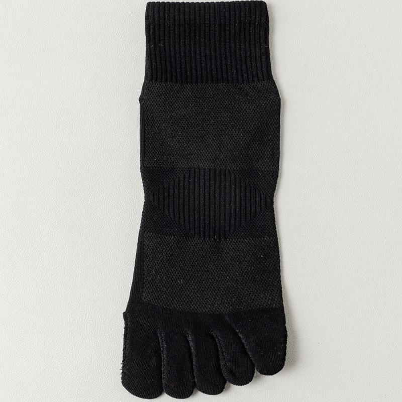 Men's Mid-Calf Five-Toe Cotton Socks - Spring/Summer, Sweat-Wicking, Deodorizing, Solid Color, Seamless, Long, Mesh, Sports, Split-Toe.