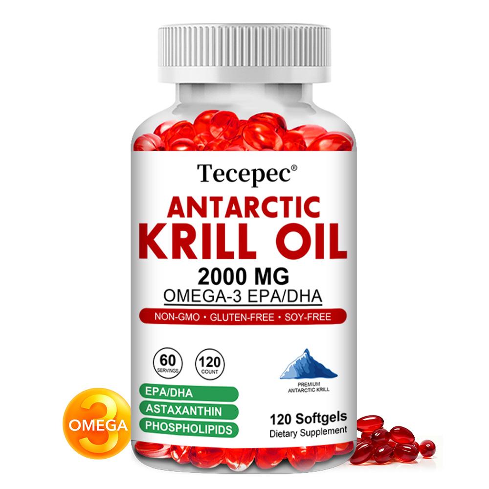 Olio di Krill Antartico Premium 2000mg - Integratore Omega-3 EPA & DHA con Astaxantina & Fosfolipidi per il Supporto degli Acidi Grassi Essenziali