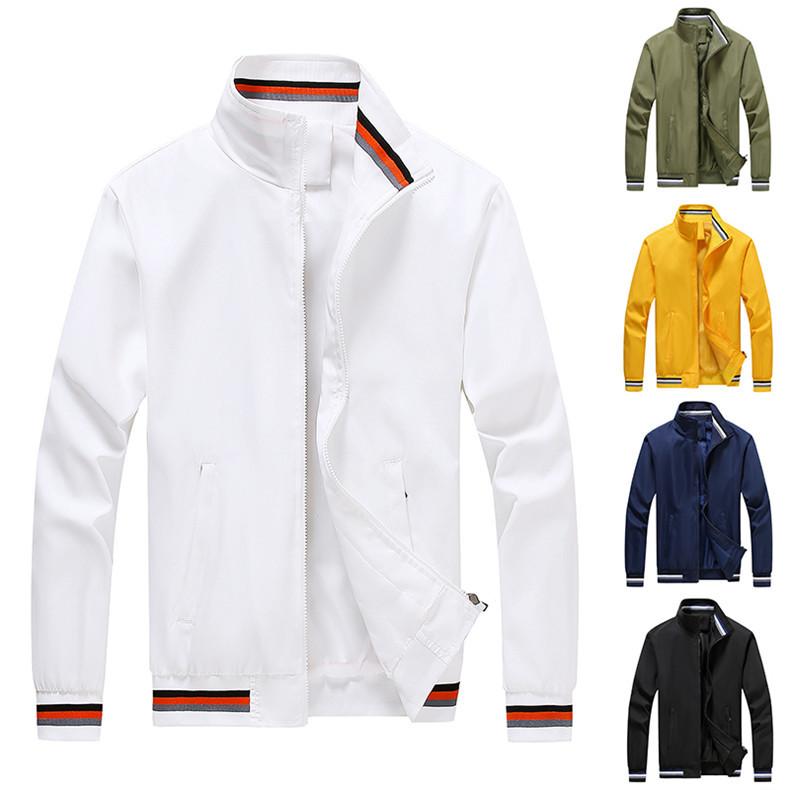 Men's Jacket Spring Jacket Men's Zipper White Baseball Youth Unhooded Casual