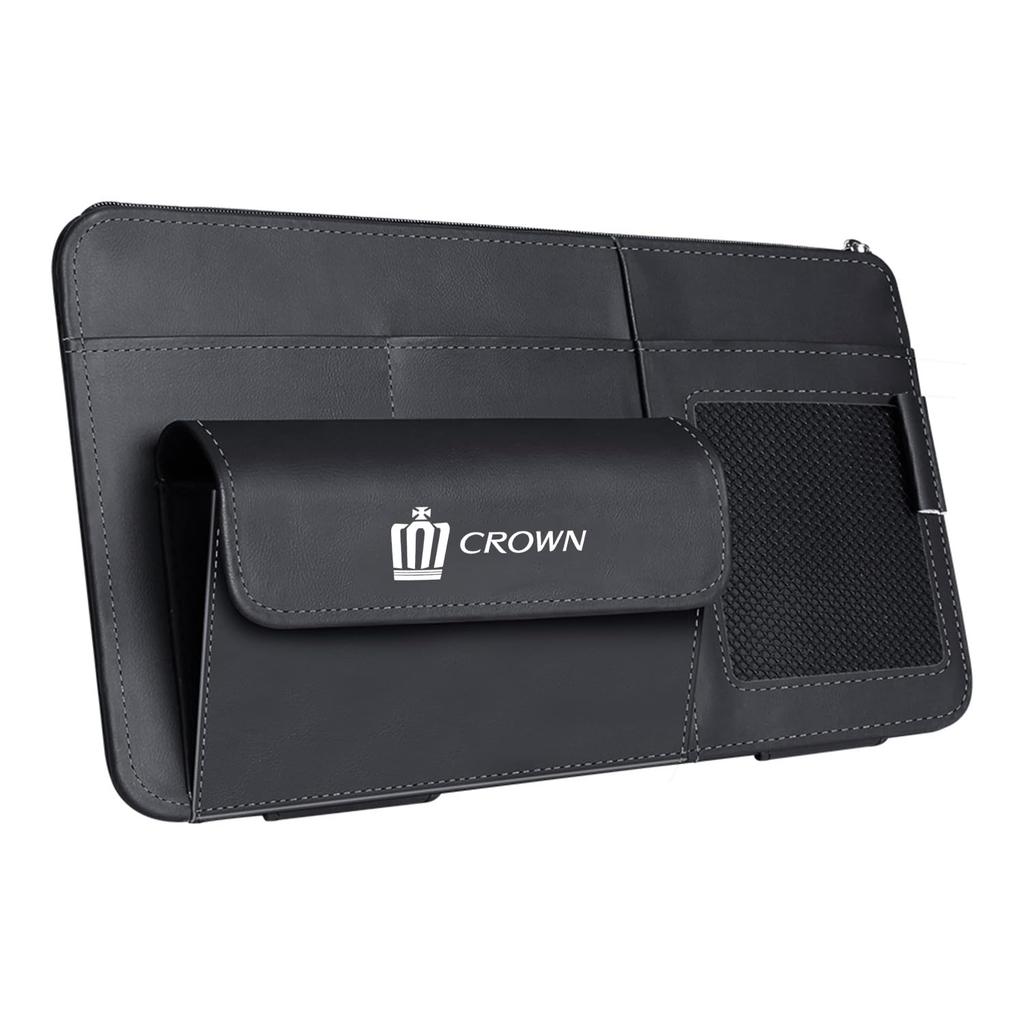 Fumezu Car Sun Visor Pocket Compatible with Honda Multifunctional Car Storage Bag with Leather Easy Holds Parking Small Black Crown, Organizer,