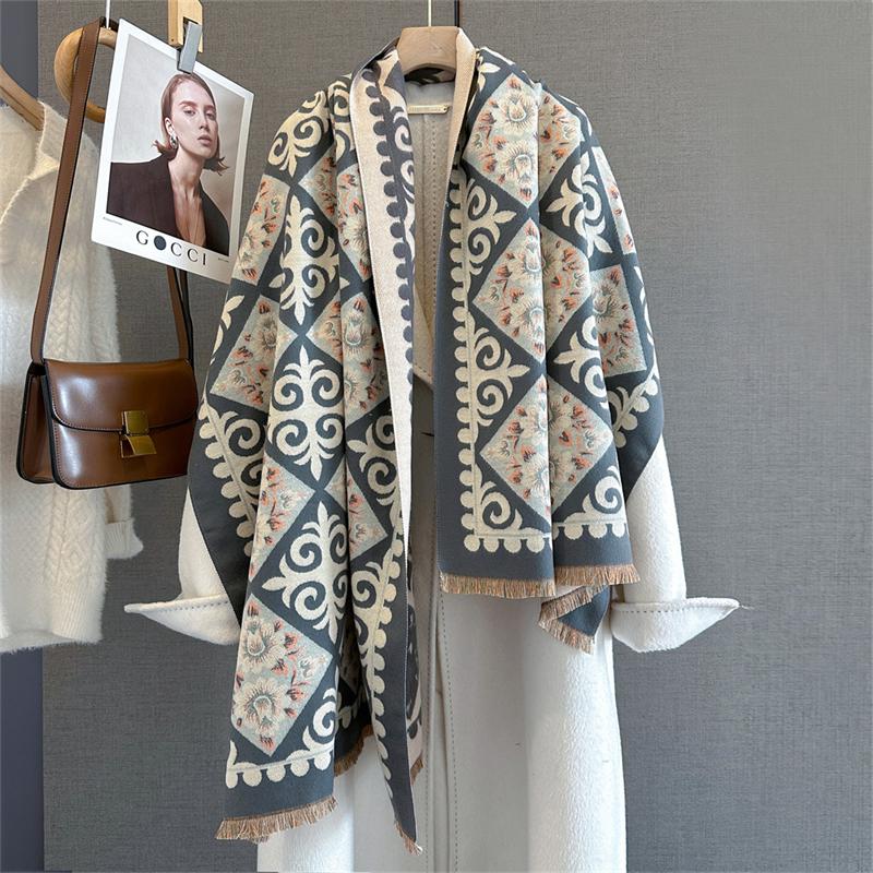 Winter Warm Cashmere Scarf for Women Luxury Print Pashmina Shawl Wrap Neckerchief Female Bufanda Echarpe Design Headband