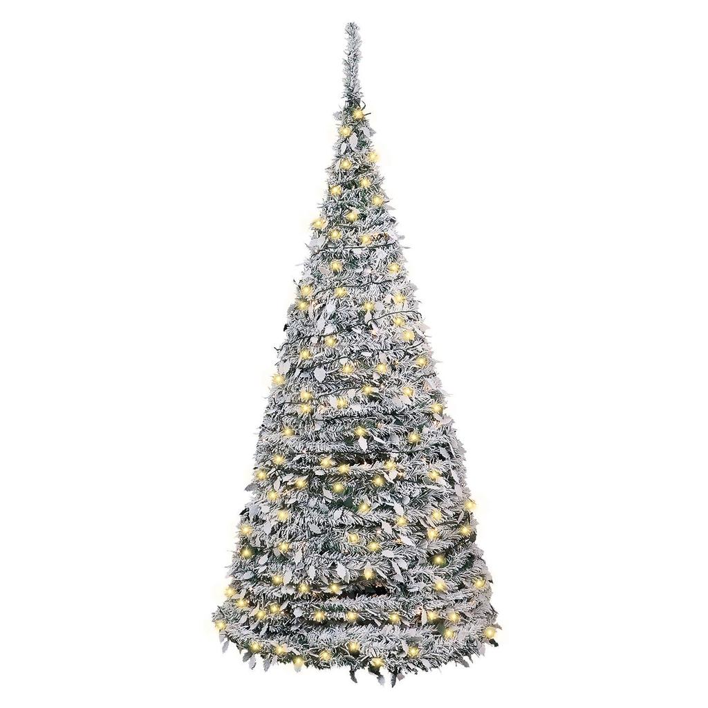 Luminous 1.8m Flocked Snow-Falling Retractable Christmas Tree for Home or Mall Decoration