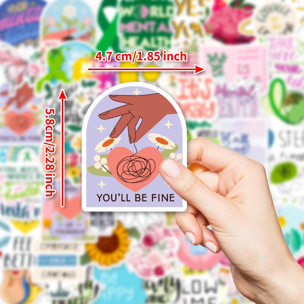 50 Mental Health Stickers Small Fresh Cartoon English Short Skateboard Water Cup Waterproof Decoration Stickers