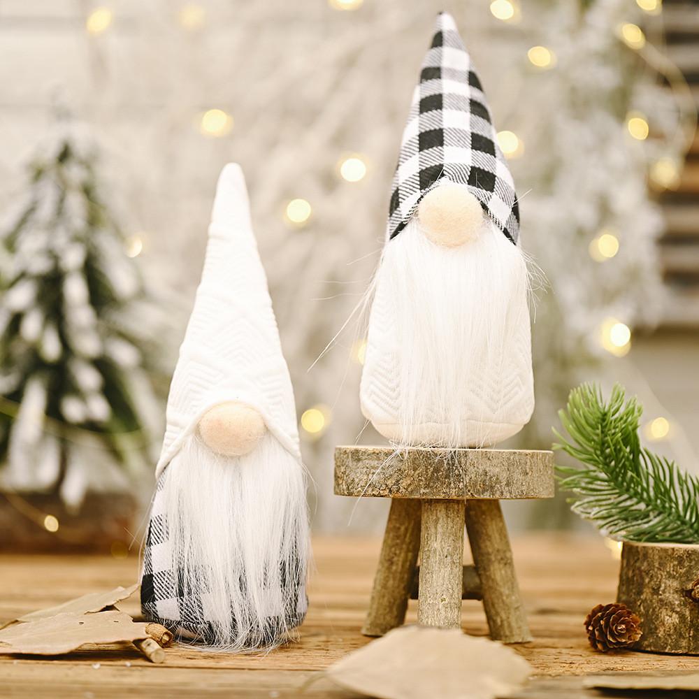 Santa Christmas Figurine Black White Checkered Fabric Tree Decoration Mantel