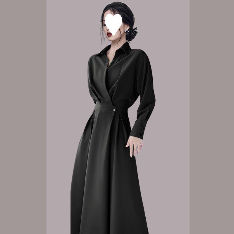 2025 Spring/Autumn Women's Acetate Satin French Shirt Dress