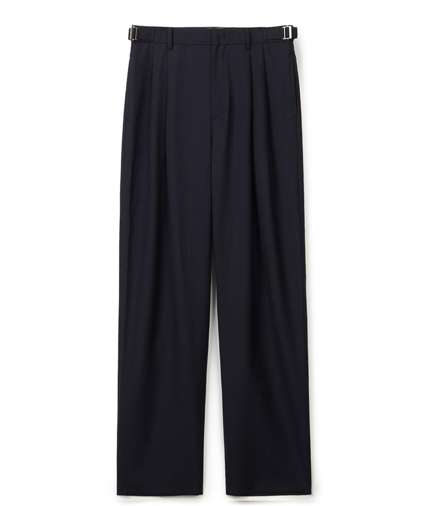 Neibieol Tropical Wool Double-Pleat Wide Pants - Deep Navy