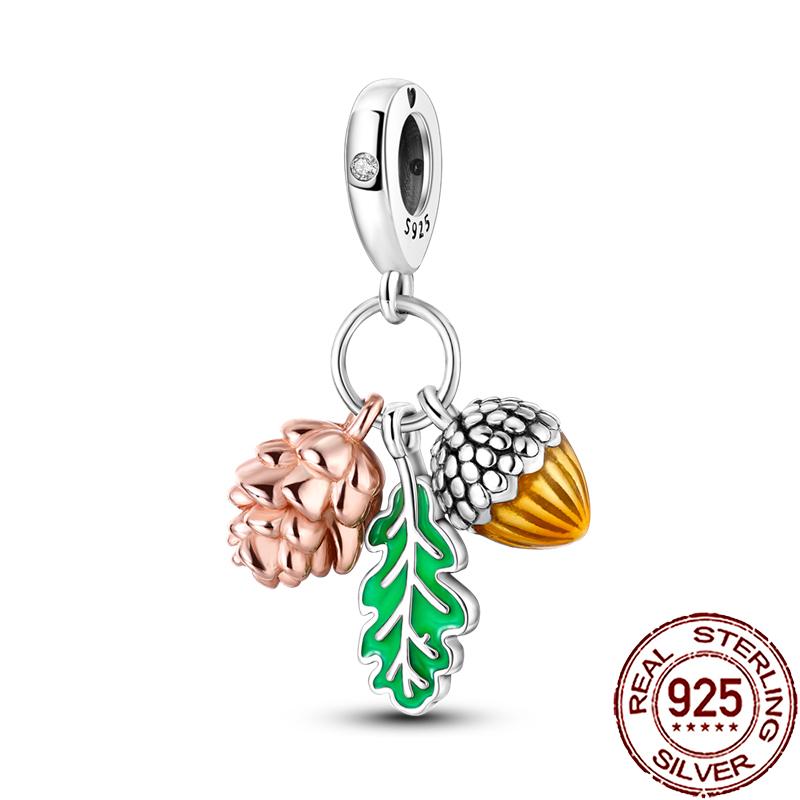 New Charms Copper Colorful Plant Flower Fruit Charm Beads Fit Snake Chain Bracelet Necklace Women Diy Jewelry