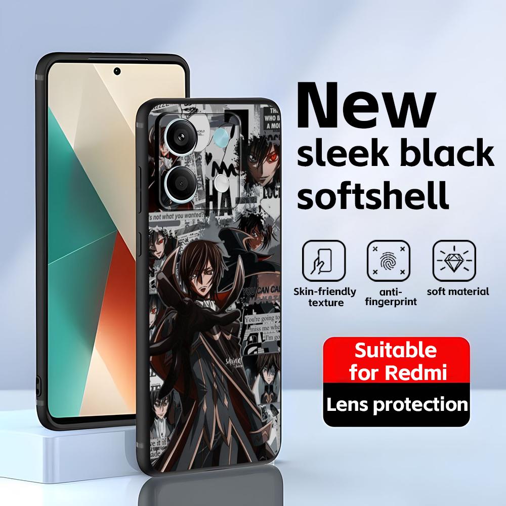 

Крутой чехол для телефона с аниме Code Geass для Redmi Note 14 13 12 11 Pro Plus S 5G 14C A3 Мягкая черная крышка для телефона Redmi Note 13 5G
