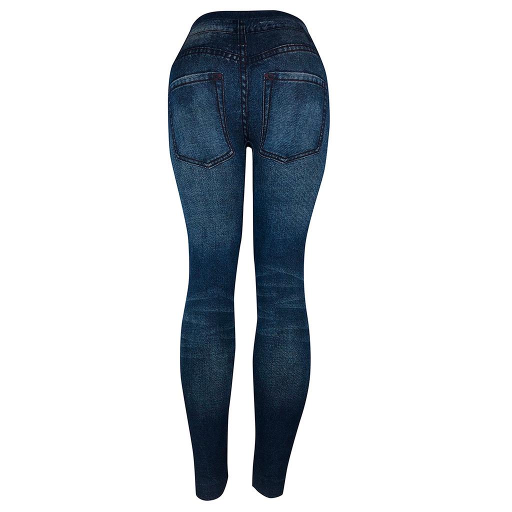 Women's Stretchy Skinny Print Jeggings Lmitation Jeans Seamless Ninth Pants