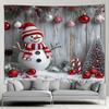 Cute Snowman Christmas Tapestry Xmas Tree Gifts Red Curtains Window Winter Scenery New Year Home Living Room Decor Wall Hanging