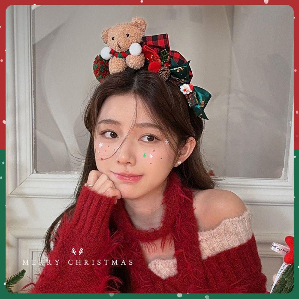 Santa Christmas Headband Elk Hair Hoop Plush Bow Red Hair Band  Christmas Decoration