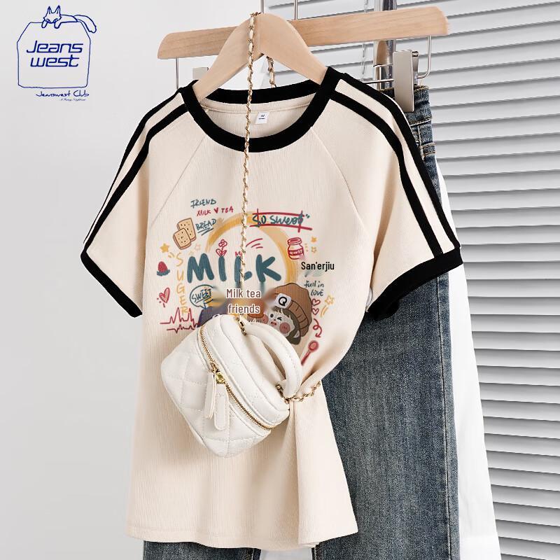 JEANSWEST CLUB 2025 Summer Women s V-neck T-shirt M