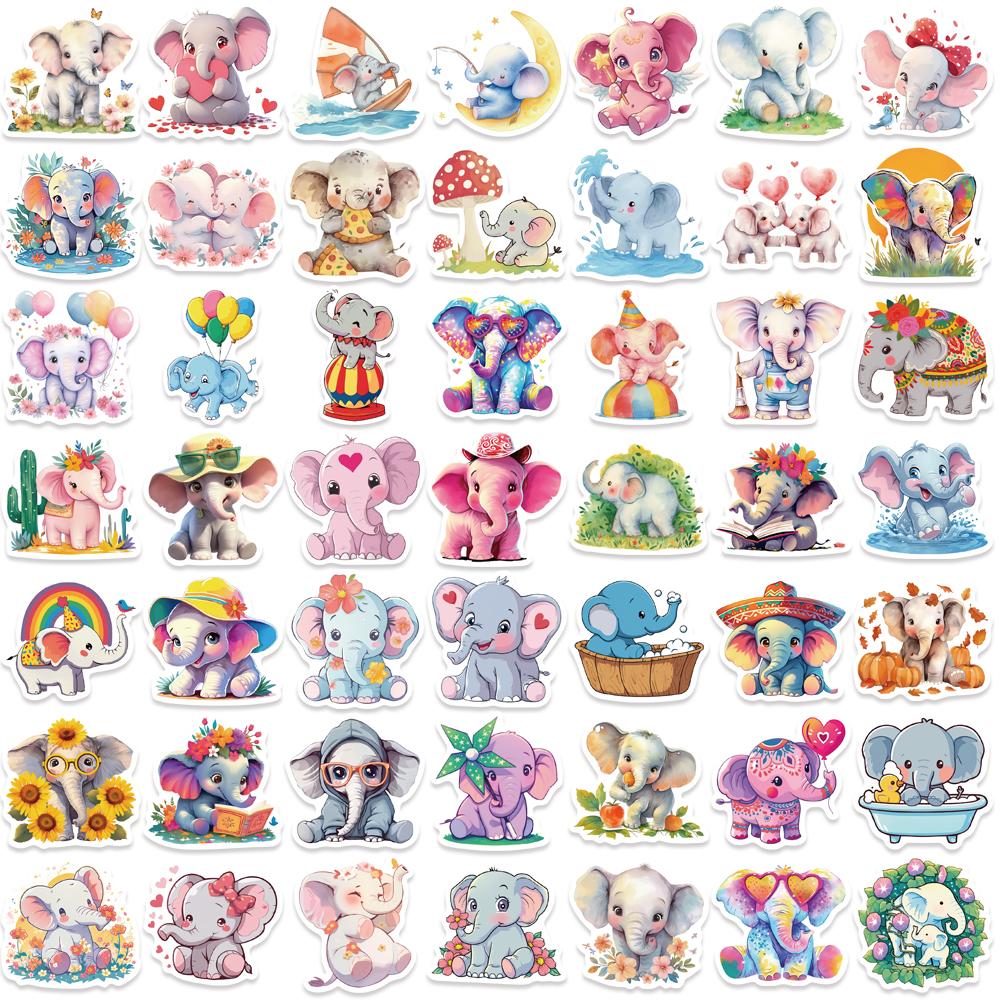 50PCS Cartoon Doodle Elephant Stickers Decoration Suitcase Scrapbook Laptop Phone Stationery Kid Wall Art Sticker