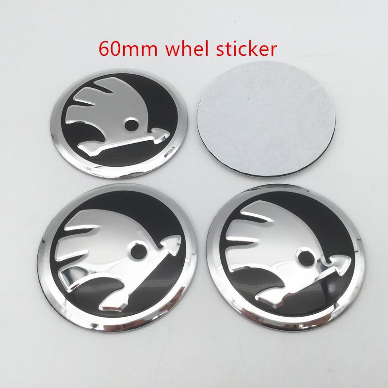 LOLL4 4pcs For Skoda black/green 56mm 60mm 65mm 68mm Car emblem Wheel hub Center Cap Badge covers sticker Decals Styling accessories