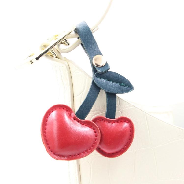 Cherry Bag Pendant Keyring for Ladies PU Leather Fruit Shape Key Ring Jewelry Stylish Decoration for Phones and Wallets