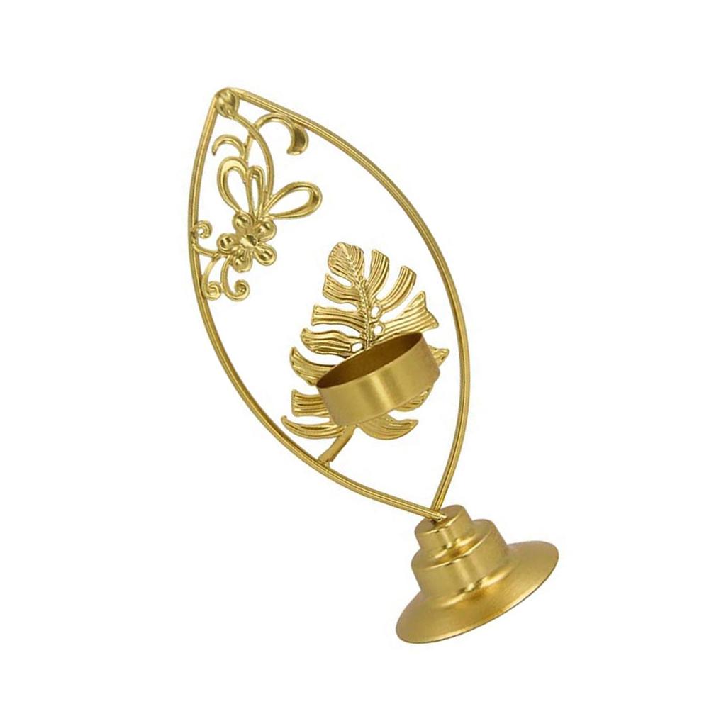 Golden Iron Tealight Candle Holder for Elegant Dining Room and Weddings Centerpieces Metal Leaf Shape Candlestick Stand