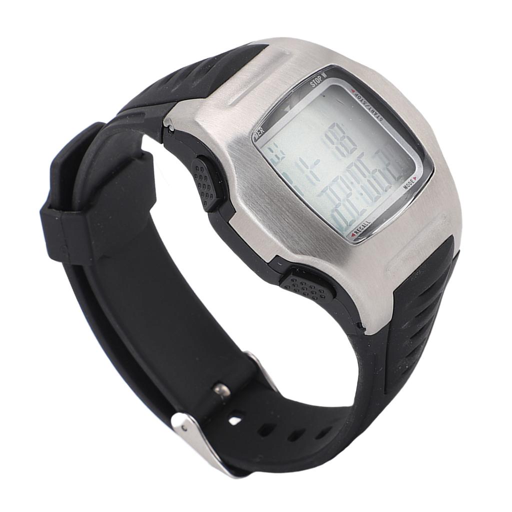 Soccer Game Referee Watch Digital Sports Wrist Watch Stopwatch Timer Alarm Stainless Steel Silver Case Black Rubber