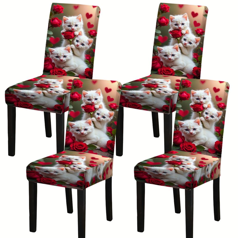 

Printed Chair Cover Lovely Kitten Pattern Dustproof Decorative Dining Cover Full Coverage Machine Washable Elastic Chair Cover 1 pc