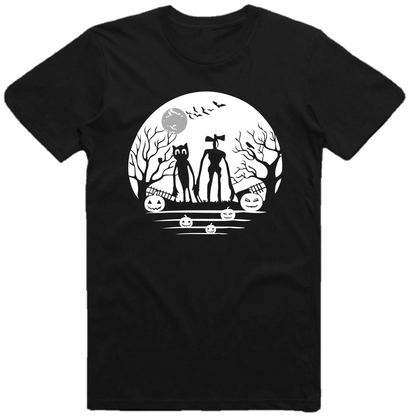 Cartoon Cat and Siren head T-Shirt Halloween Spooky Horror Scary Pumpkin T Shirt 140