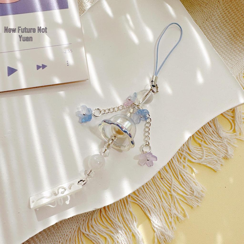 Artistic Jellyfish Wind Chime & Glass Lily Pendant: Phone Chain, Car Hanging, Bag Charm, Event Gift.