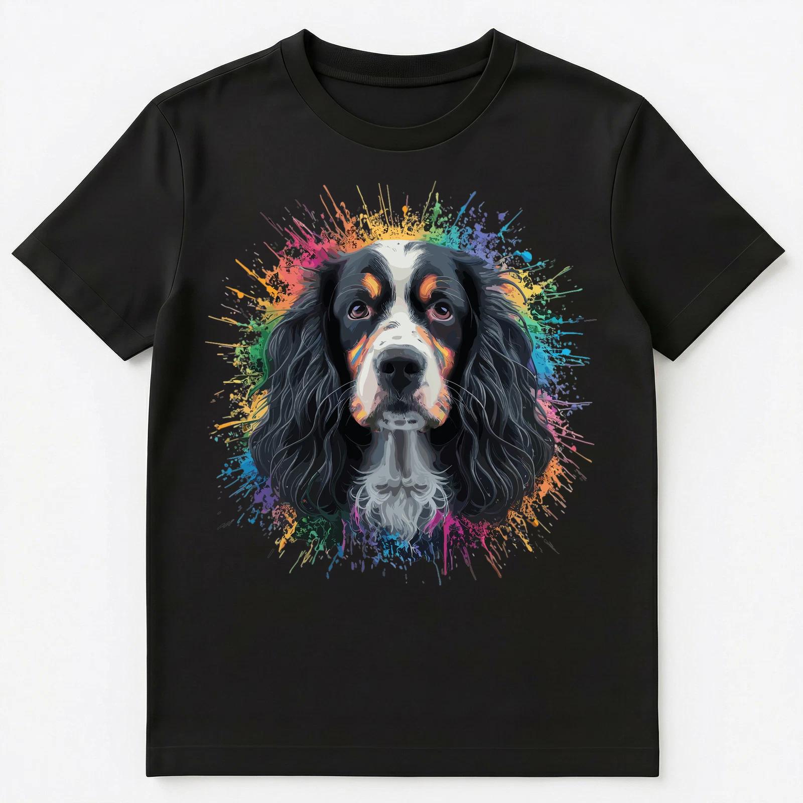 

Colorful Paint Splash Cute Spaniel Dog Art Graphic Unisex T-Shirt M