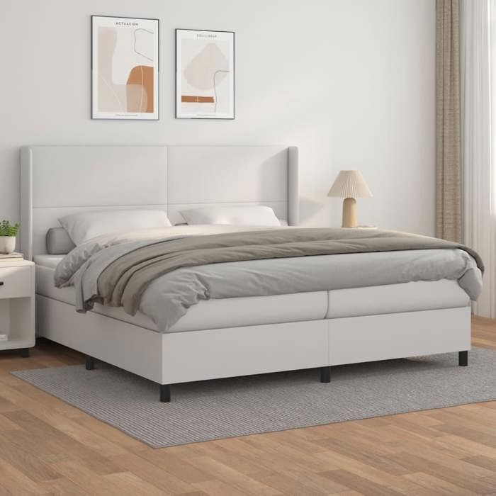 Maison Exclusive - Sommier à lattes de lit avec matelas Blanc 200x200cm Similicuir