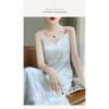 Womens V-Neck Satin Slip Dress With Jacquard High Waist Long Sleeveless