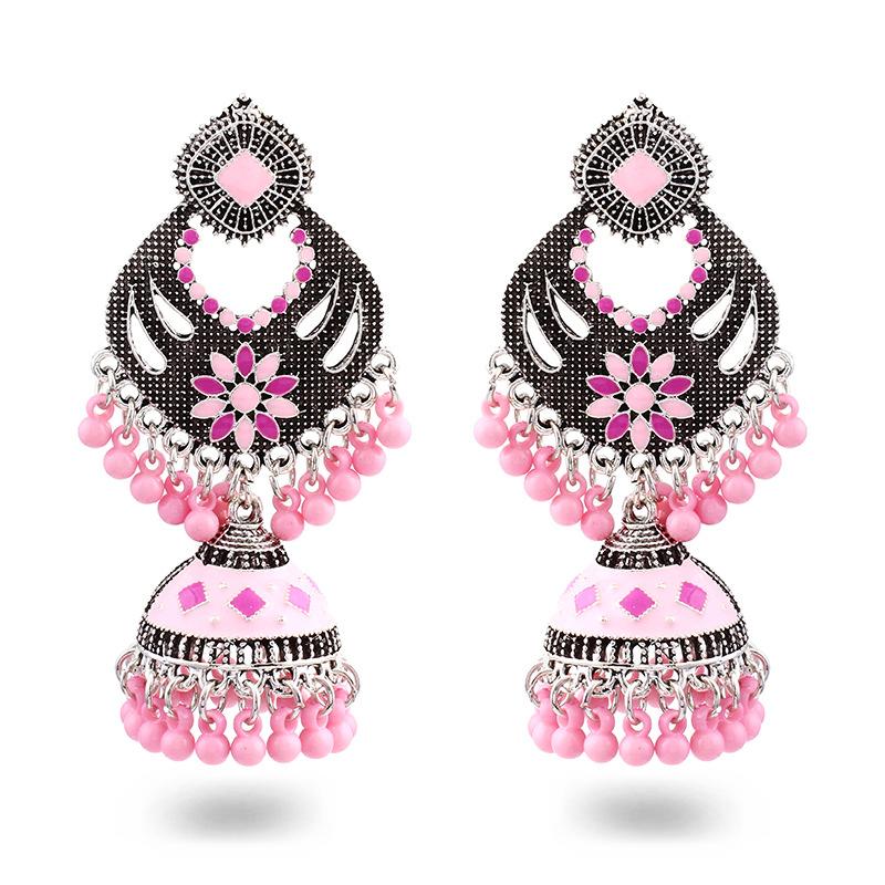 Hollow Flower Earrings Bohemian Ethnic Style Travel Women's Ear Jewelry Fringed Bell Earrings