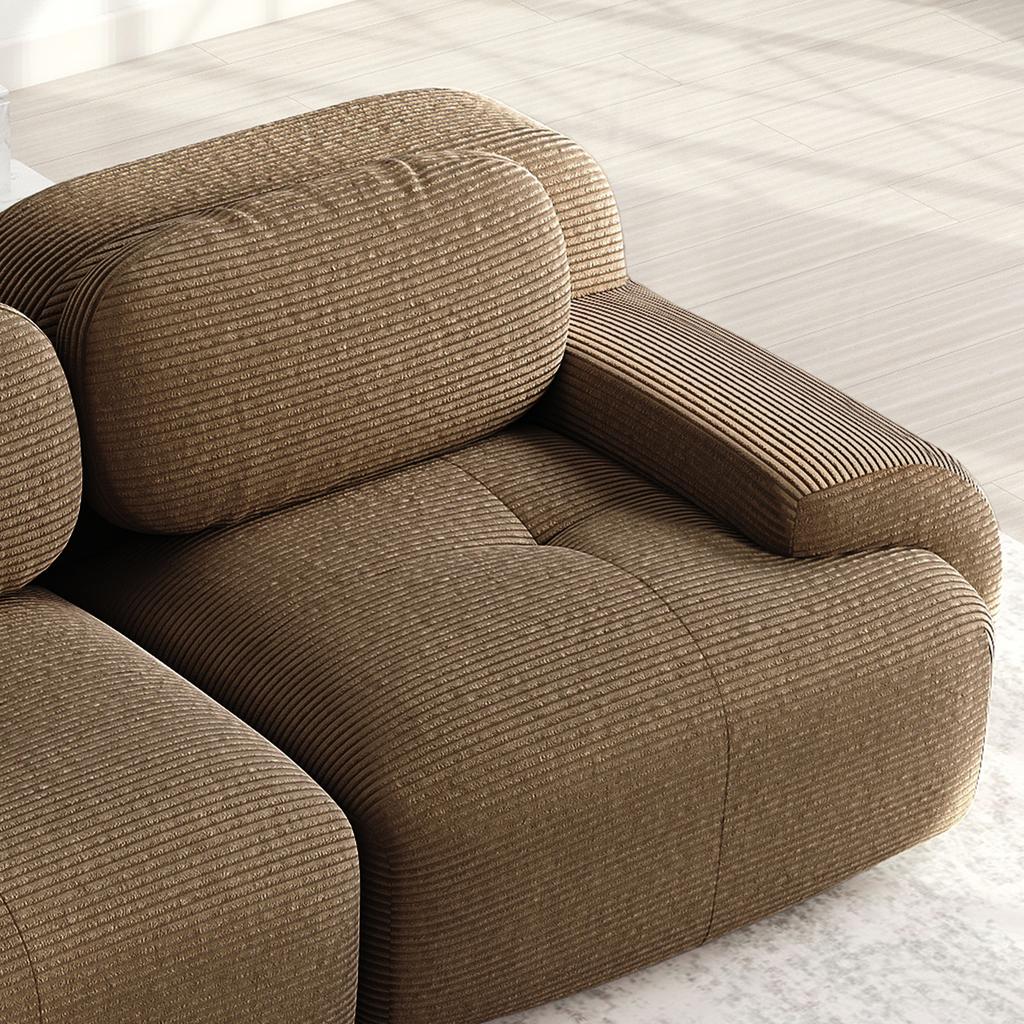 4-Seater Sofa Soft Corduroy, Frameless, 32D High-Elastic Padding, Pet-Friendly, Vacuum-Packed, Combinable, No Assembly for Bedroom and Office, Brown