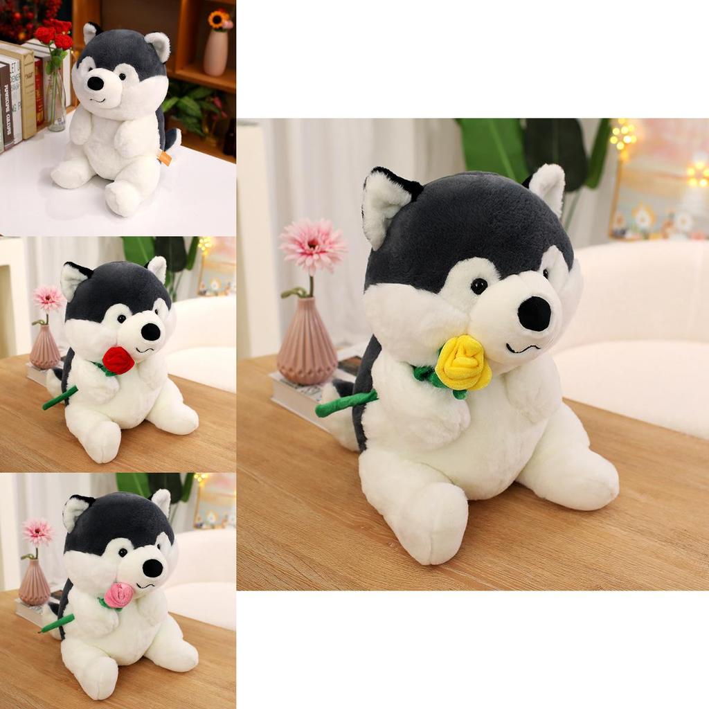 Cute Cartoon Handheld Rose Husky Plush Stuffed Toy Pillow For Girls And Kids
