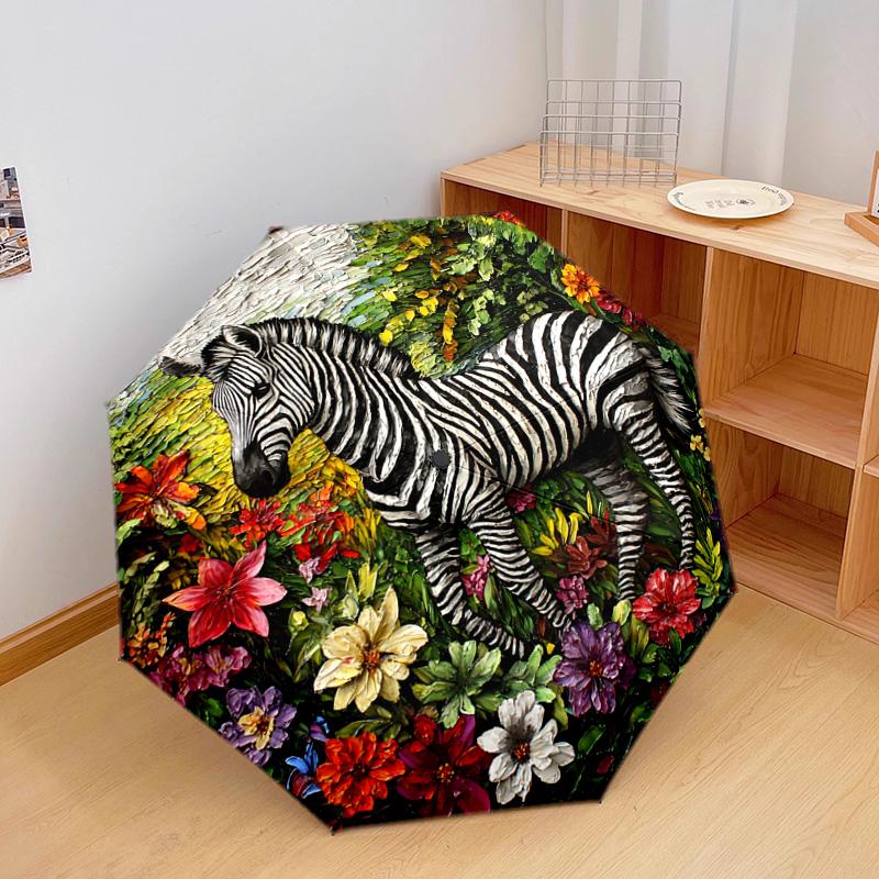 1 PC Automatic Folding Umbrella - Zebra Artwork Pattern, Portable & Foldable Design with 8 Ribs, Christmas Birthday Gifts