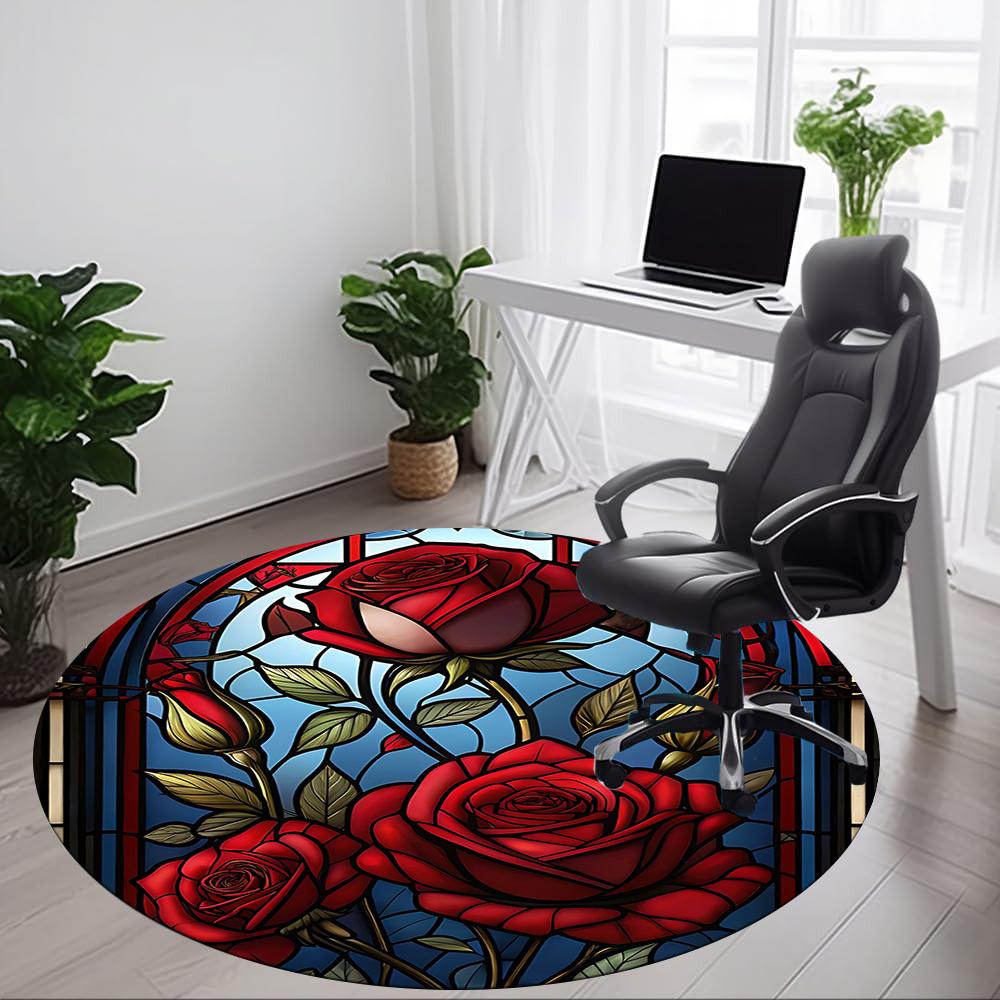 1pc Rose Window Office Round Area Rug, Under Office Chairs Bedroom Living Room Home Decor, Room Deco