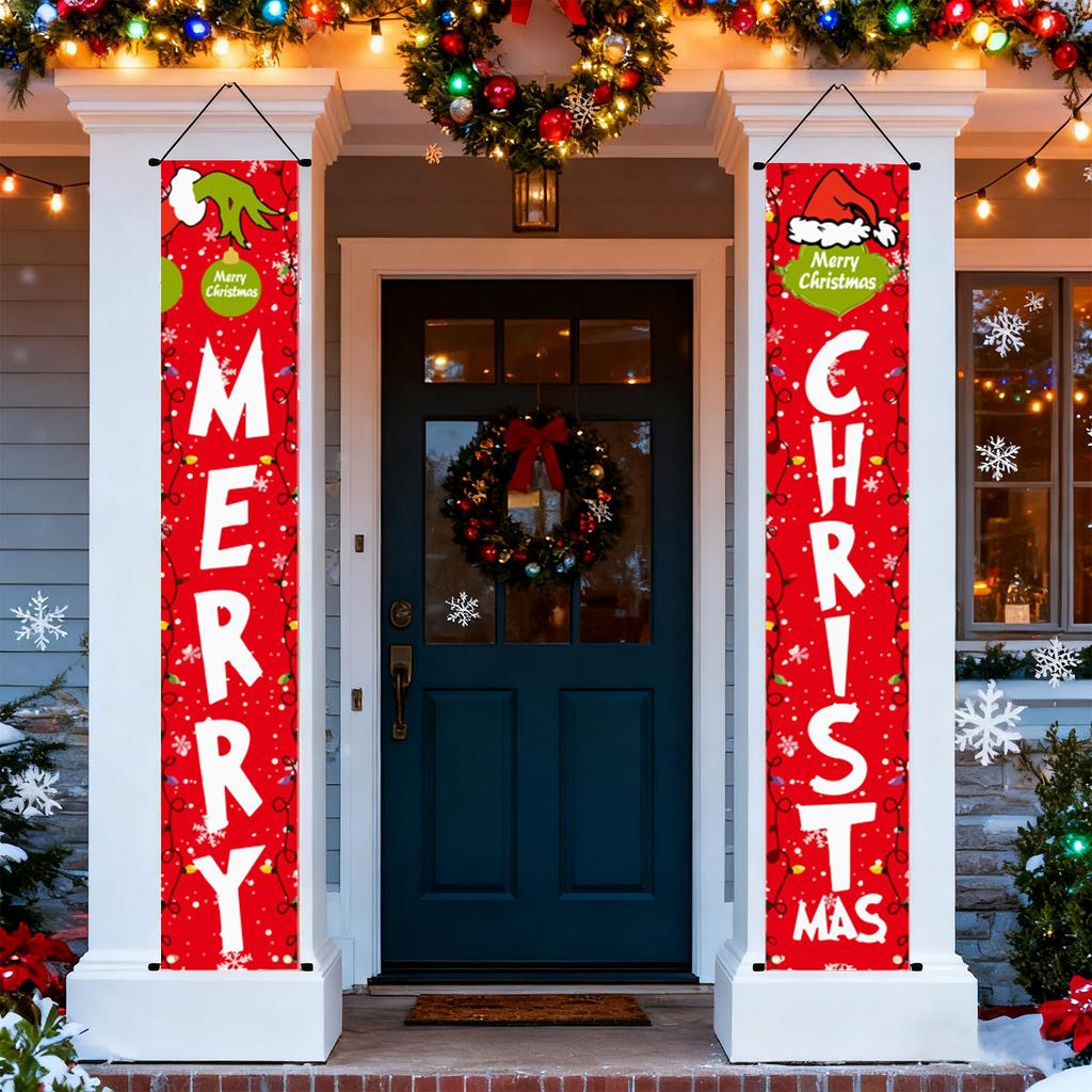 New Arrival! 30*180cm Christmas GreenGhost Couplets - Polyester,Durable& Eye-catching Design For Home & Cafe Decoration.