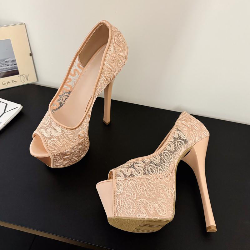 Pesstwei Women High Stiletto Heels Fashion Lace Mesh Peep Toe Platform Pumps  WEDDING Party Stripper Shoes