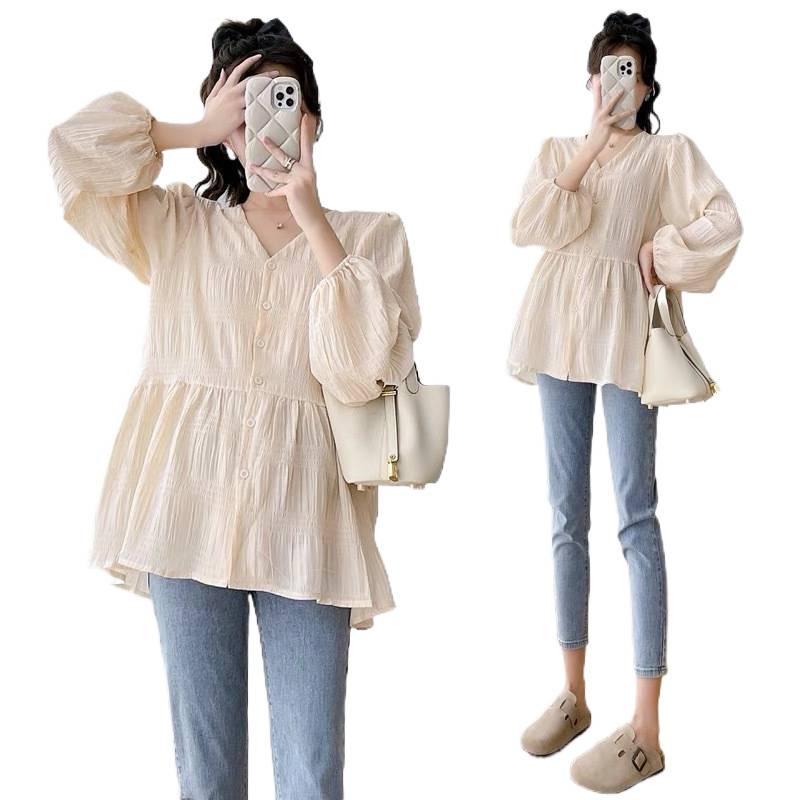 Svěží těhotenské šaty Babydoll s výstřihem do V - francouzský jarně/letní design