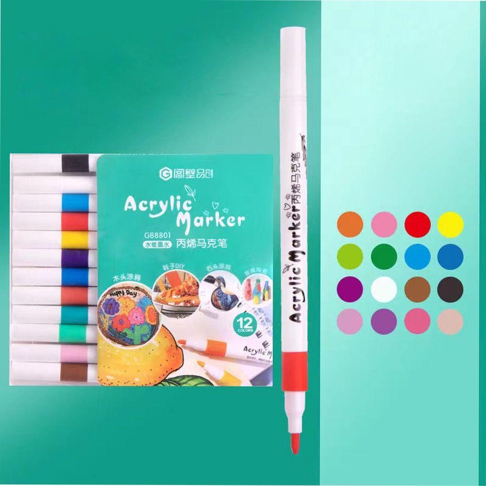 Waterproof 12/24/36/48/60 Colors Acrylic Marker Drawing Multicolor Markers Brush Pens Set  School