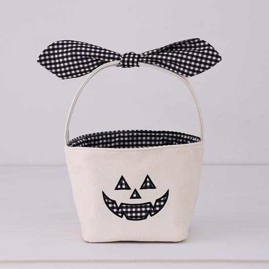 Dekorative Aufbewahrungskörbe für Zuhause Halloween Kürbis Süßigkeitenkorb, Großer Trick or Treat Eimer mit Schleife Kapazität Snacks Griff, DIY Kinder Tragetasche
