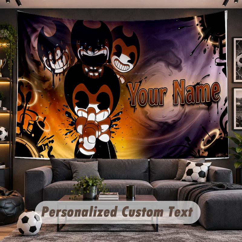 Bendy and the Ink Machine Personalized Tapestry Support Custom Name, Wall Art Home Decoration