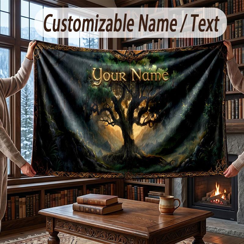 Coperta Morbida e Accogliente con Tema Foresta di Funghi Testo Personalizzato con Nome per Divano Letto Casa