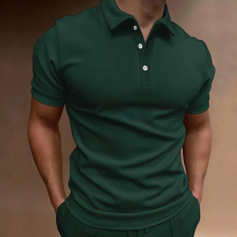 Men's Plain Short-sleeved Button-down Polo Shirt, Loose Fit