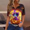 Dames T-skjorte Tee Halloween Trykket Knapp Kortermet Tunika Daglig Helgemote Basic V-hals Vanlig Topp