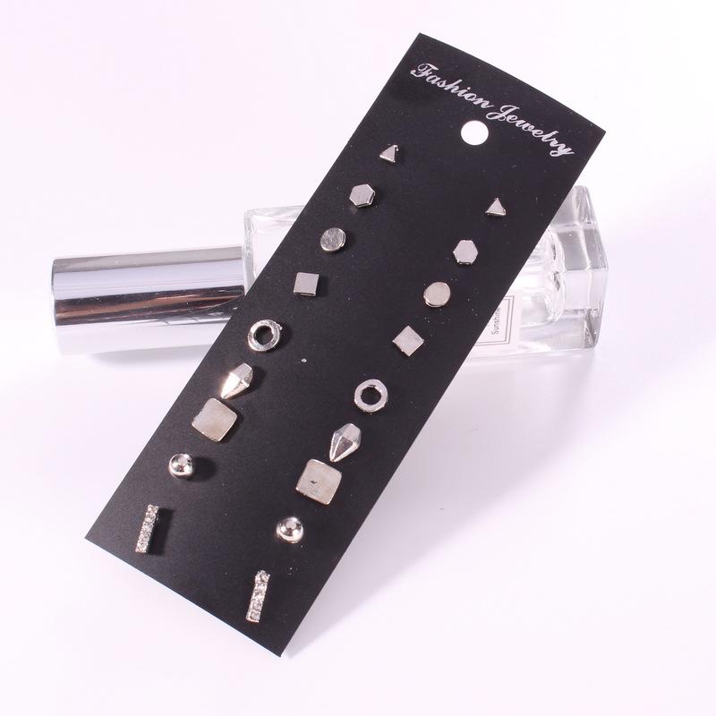 Trendy European and American 9-Piece Stud Earrings Set – Fashion Black Card with 9 Pairs