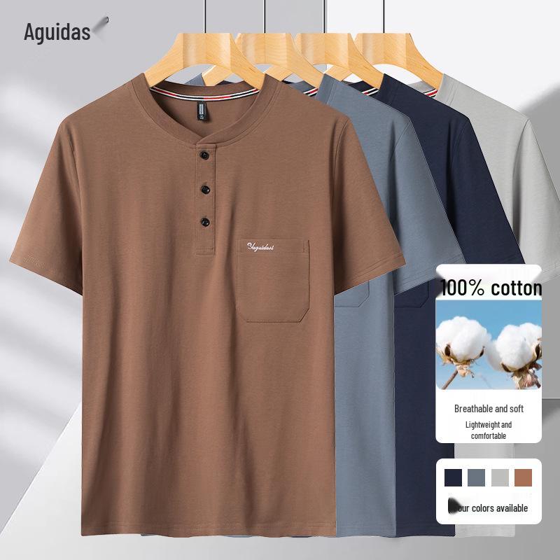 

Men s Pure Cotton Short Sleeve T-Shirt for Middle-Aged and Elderly L 60-70kg