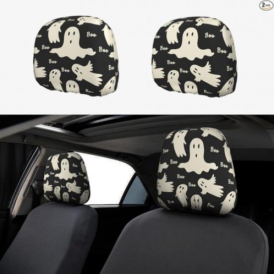 Pattern Cute Car Head Rest Covers 2 Piece Elastic Car Seat-Ghost Pattern
