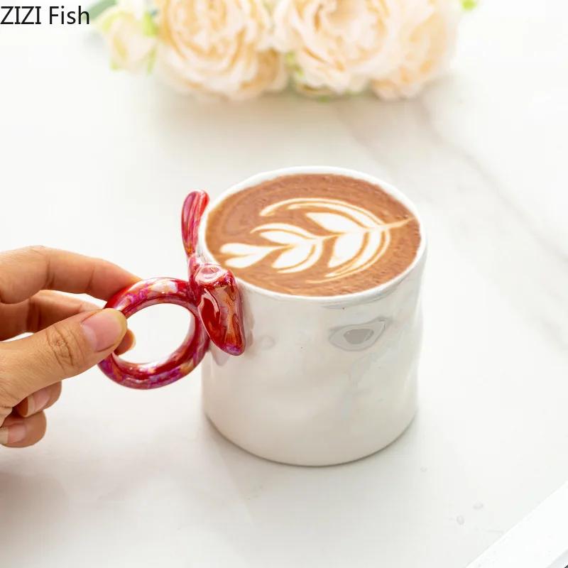 Pearl Color Glazed Porcelain Cup Lovely Bowknot Decor Coffee Mug Dining Table Milk Mugs Afternoon Tea Teacup Fruits Juice Cup