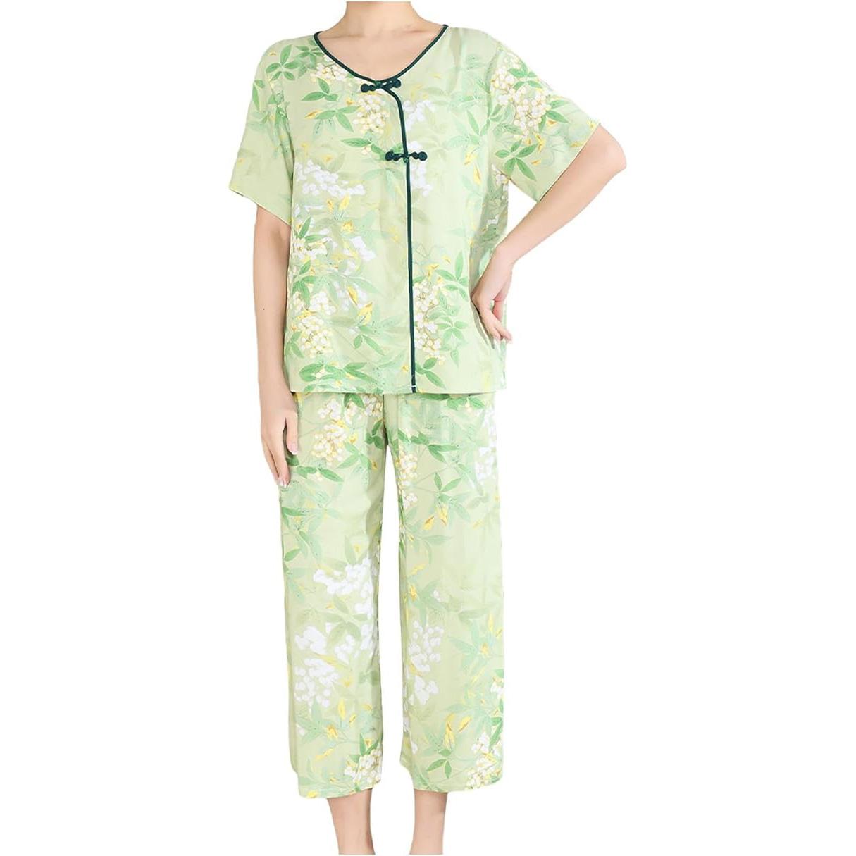 

Женский пижамный комплект из 2 предметов, ретро-топ с коротким рукавом на пуговицах и укороченные брюки, свободная домашняя одежда, мягкий летний наряд для аэропорта 4XL