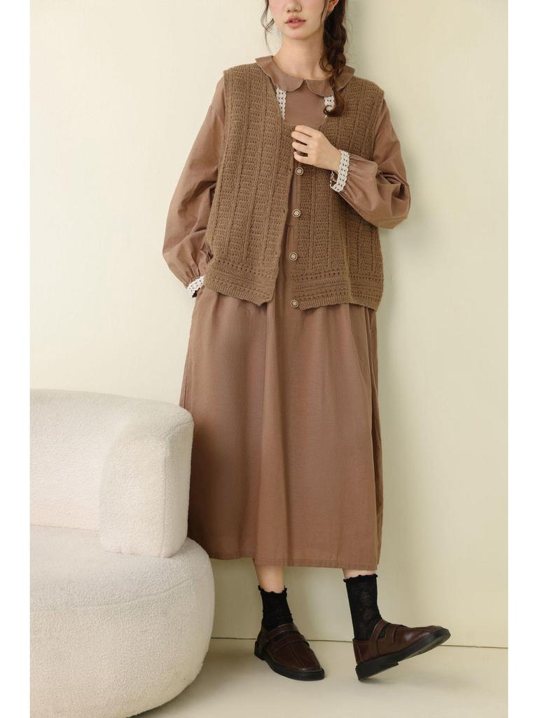 Autumn 2025 Vintage Round Neck Crochet Knit Vest