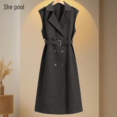 Tachi Elegant Double-Breasted Lapel Sleeveless Midi Dress