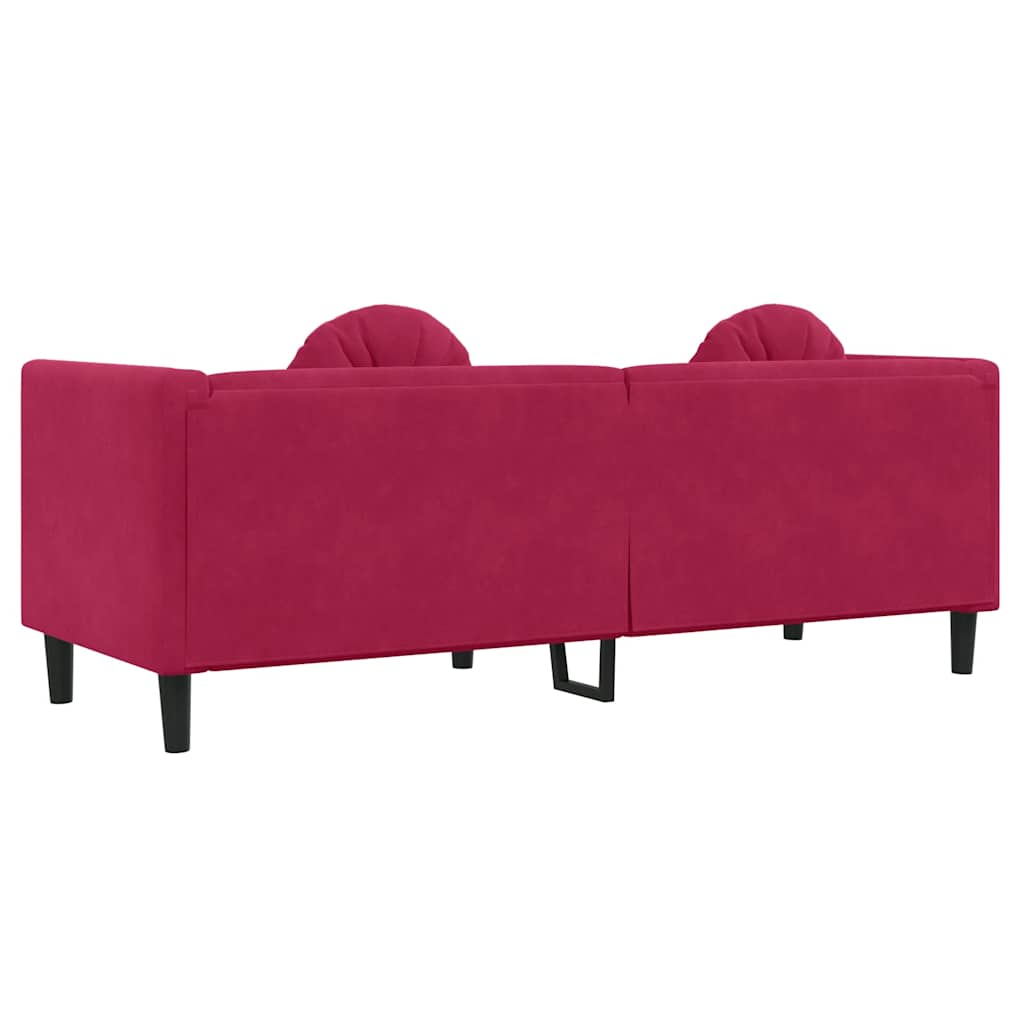 Vidaxl Sofa 3-Osobowa Z Poduszkami, Winna Czerwień, Aksamit