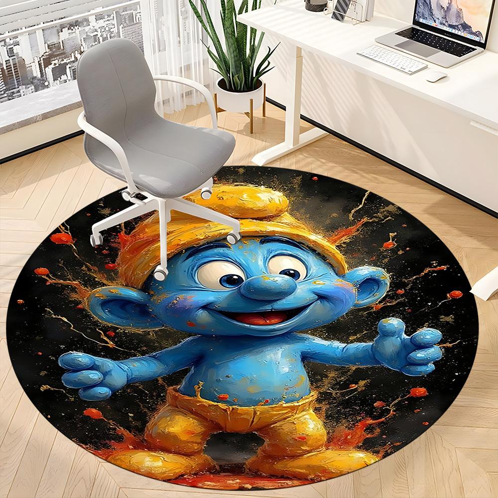 1pc Smurf Bloom Office Round Area Rug, Indoor Mat Suitable For Office, Under Office Chairs Bedroom Living Room Home Decor, Room Deco220